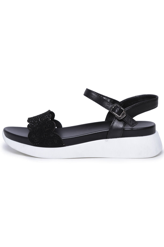 Laser-Cut Platform Sandals – Black