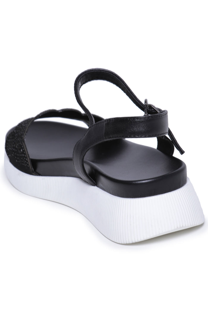 Laser-Cut Platform Sandals – Black