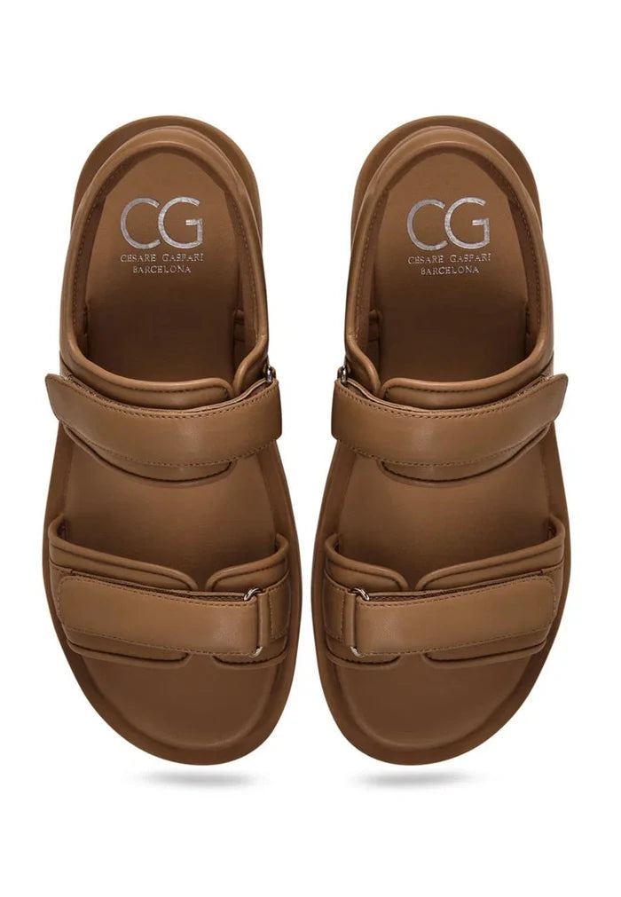 Leather Comfort Velcro Sandals - Brown