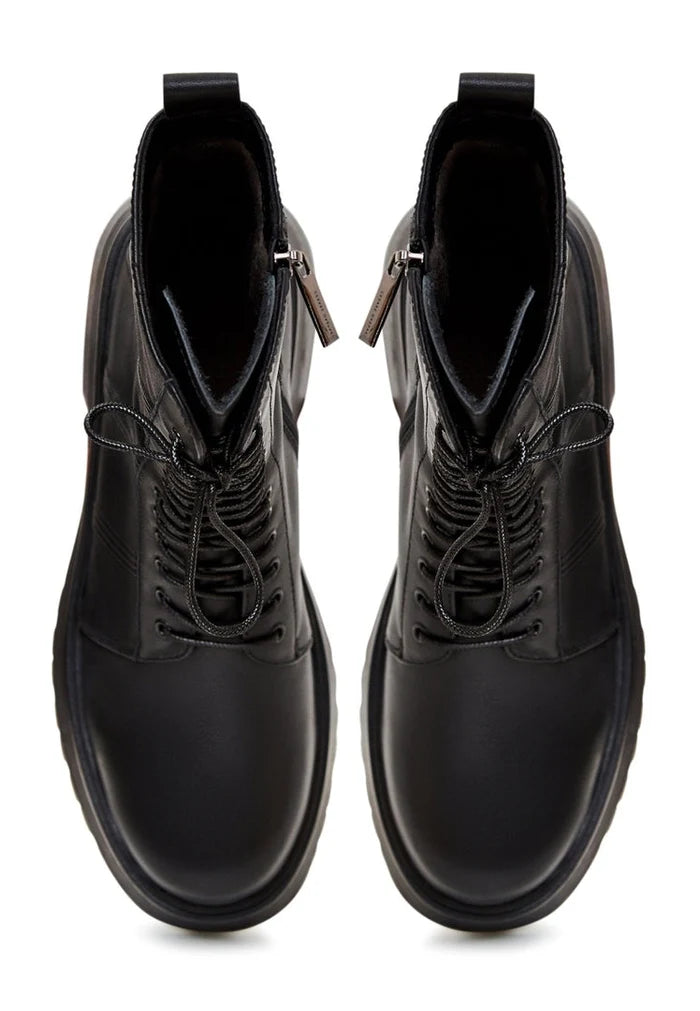 Leather Lace-up Ankle Boots - Black