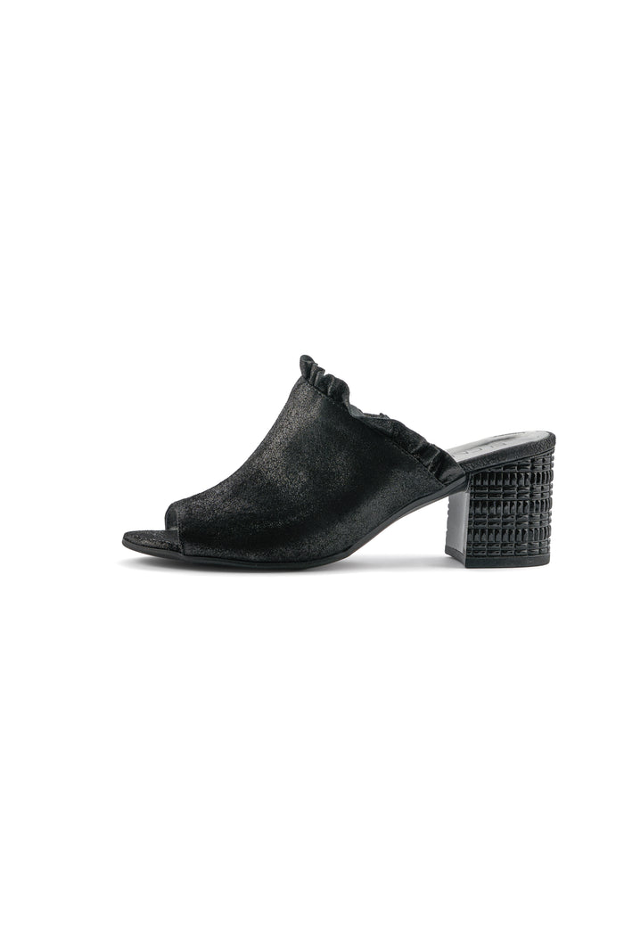 Leather Peep-Toe Mules – Black