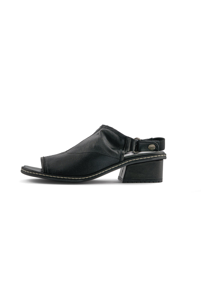 Leather Peep-Toe Slingback Sandals – Black