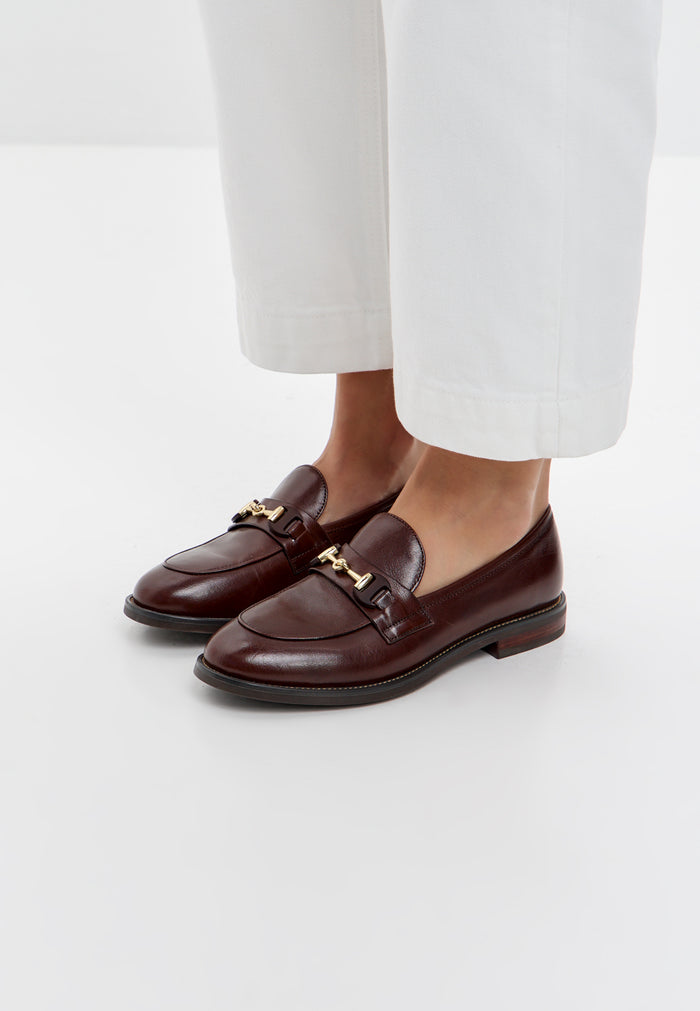 Leather Platform Loafers Olya - Brown