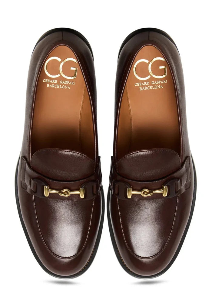 Leather Platform Loafers Olya - Brown