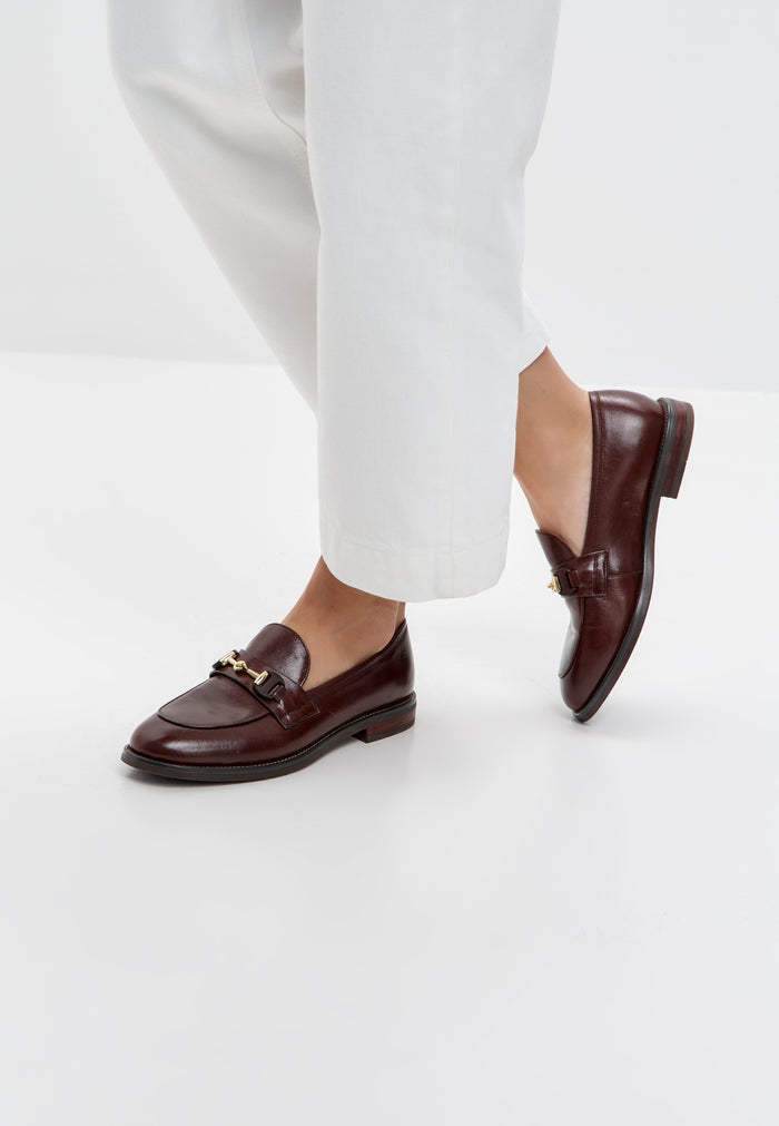 Leather Platform Loafers Olya - Brown