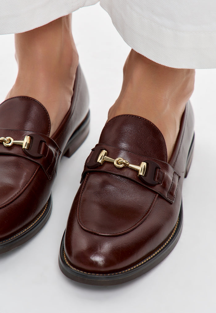 Leather Platform Loafers Olya - Brown