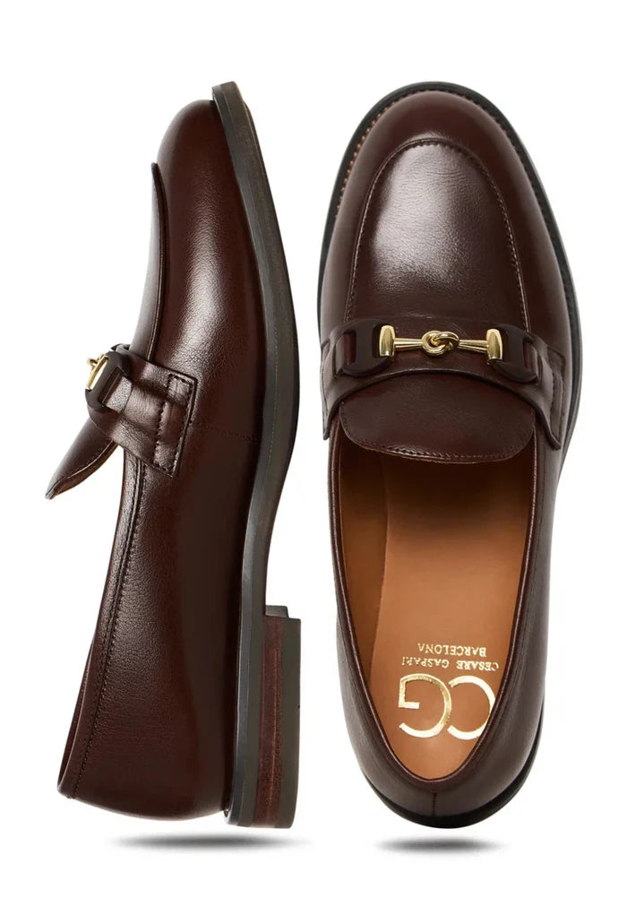 Leather Platform Loafers Olya - Brown