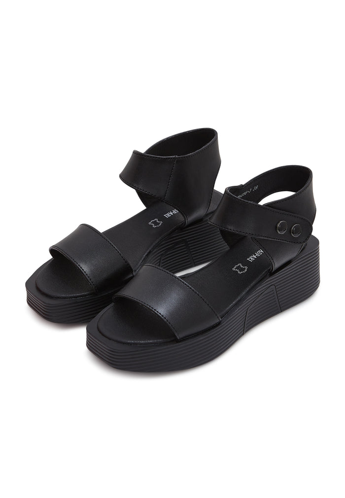 Leather Platform Sandals - Black