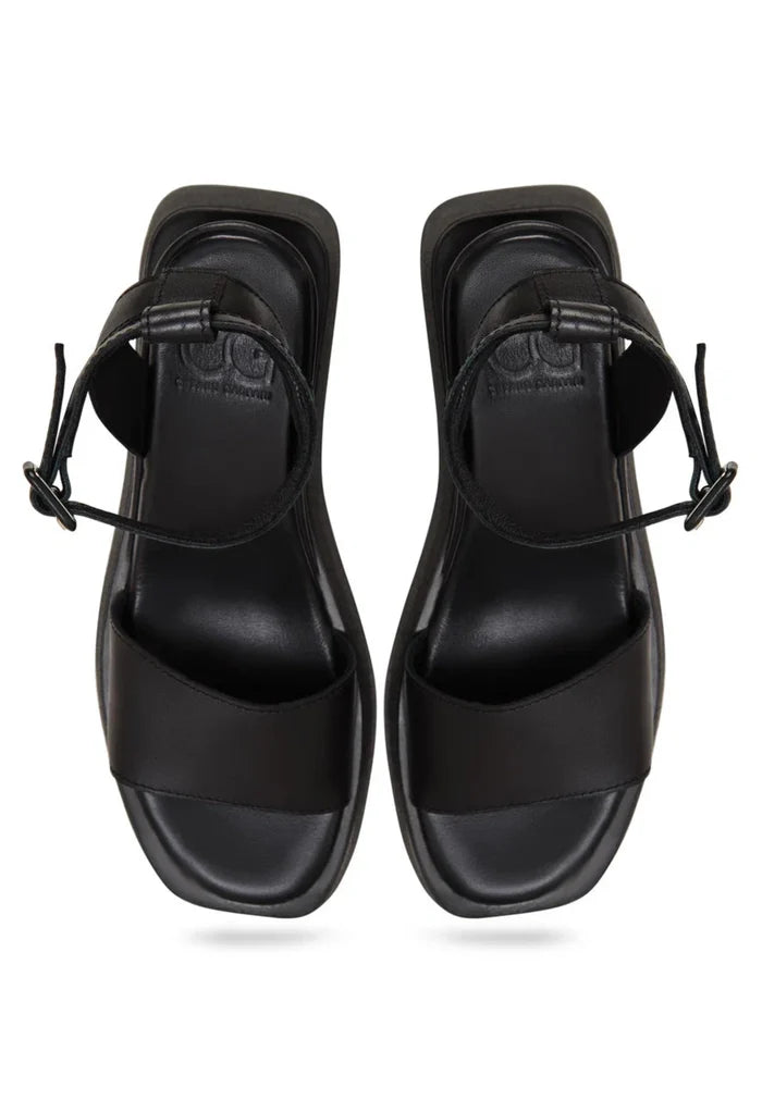 Leather Platform Sandals - Black
