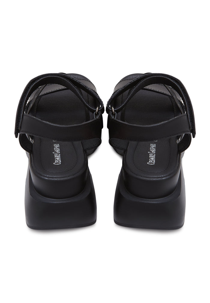 Leather Platform Sandals - Black