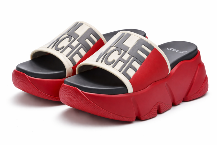 Leather Platform Slide Sandals – Red