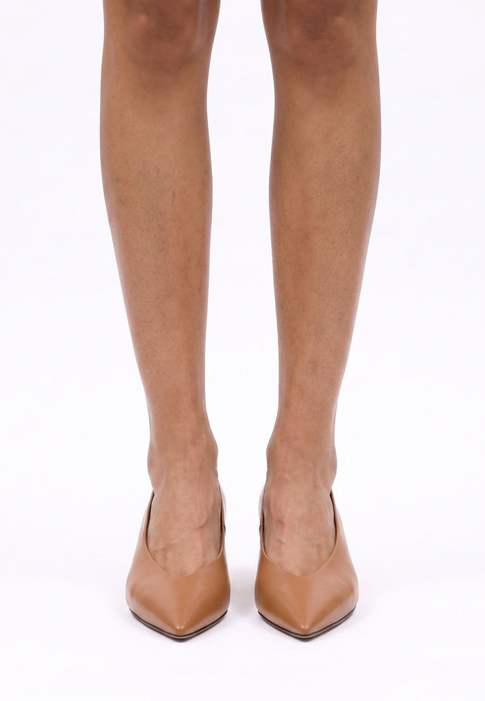 Leather Pointed Flats - Brown