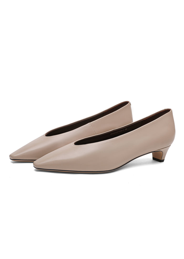 Leather Pointed Flats - Grey