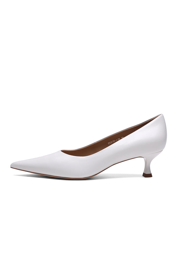 Leather Pointed Kitten Heels - White