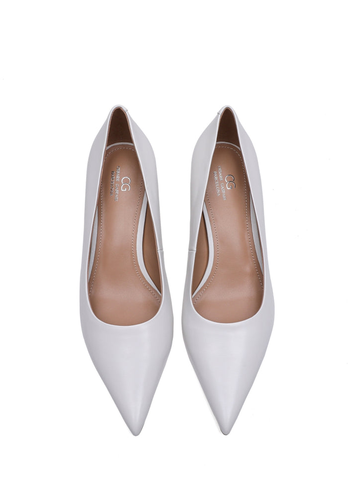 Leather Pointed Kitten Heels - White