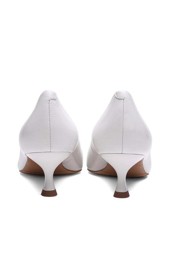 Leather Pointed Kitten Heels - White