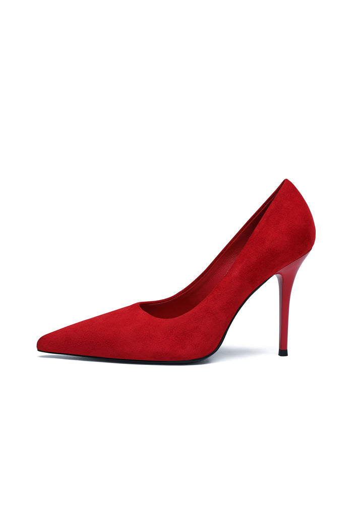 Leather Pointed Pumps - Red
