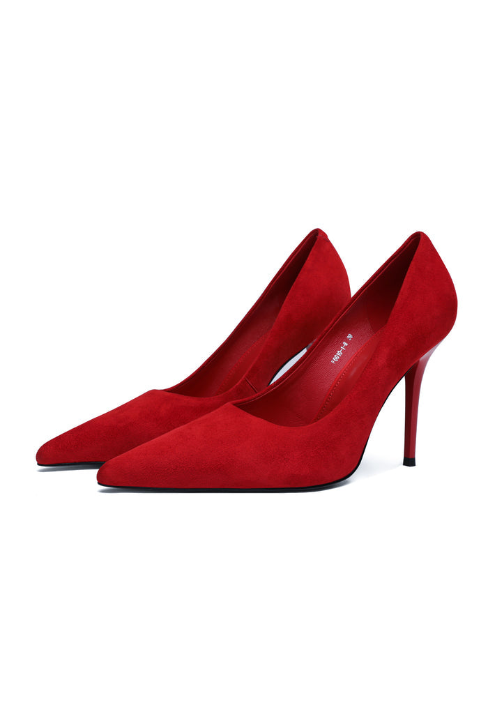 Leather Pointed Pumps - Red