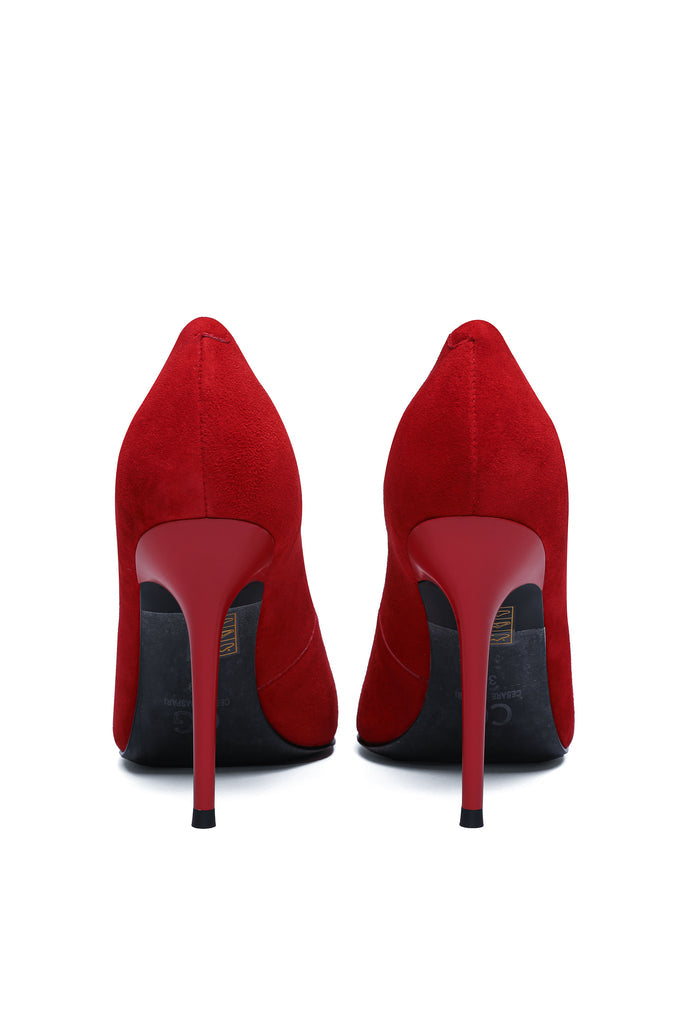 Leather Pointed Pumps - Red