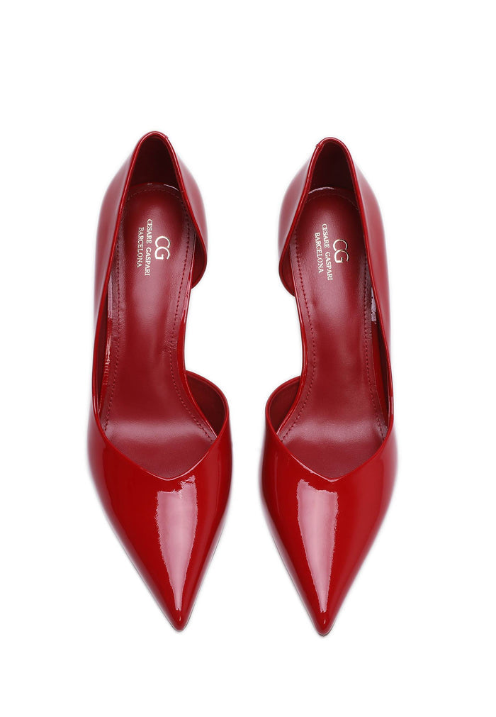 Leather Pointed Pumps - Red