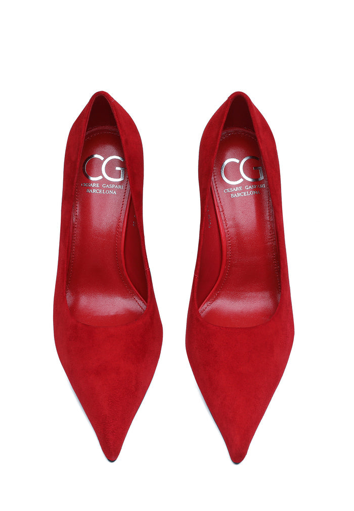 Leather Pointed Pumps - Red