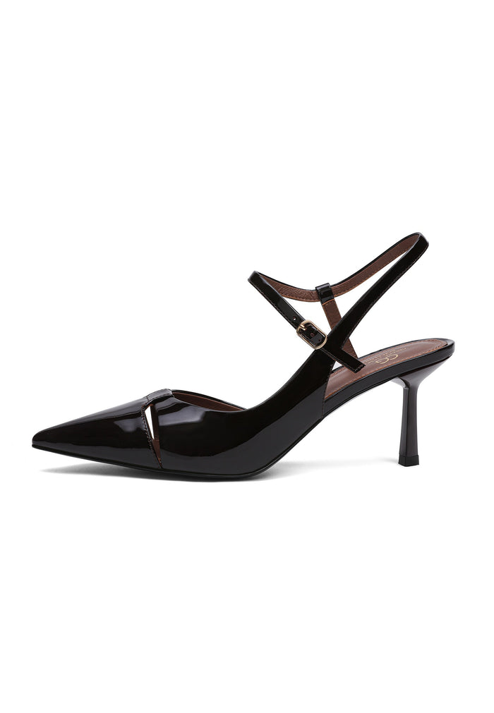 Leather Pointed Slingback Heels - Bordeaux