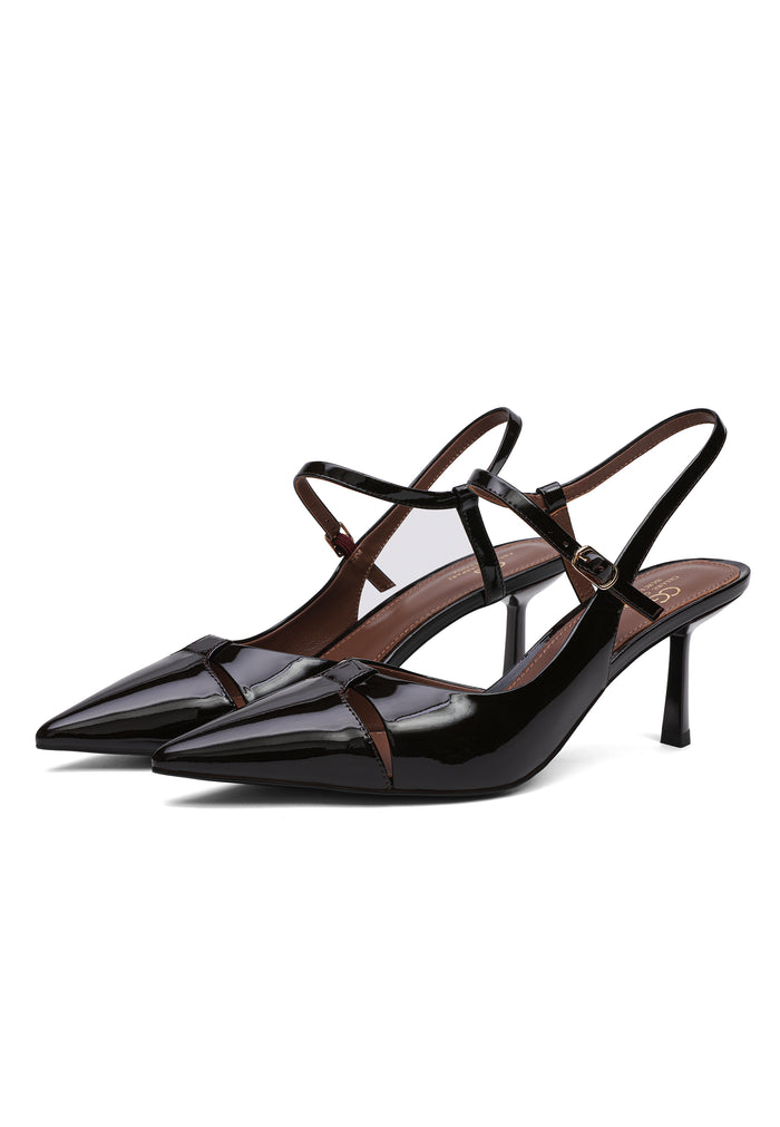 Leather Pointed Slingback Heels - Bordeaux