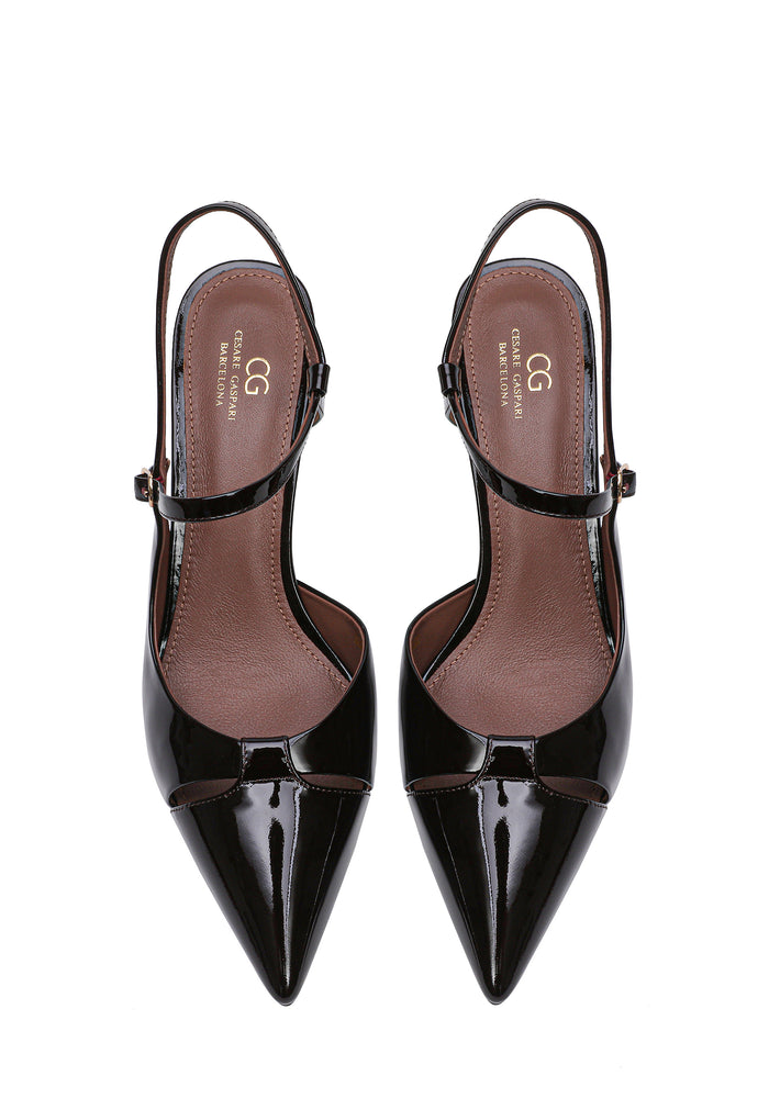 Leather Pointed Slingback Heels - Bordeaux