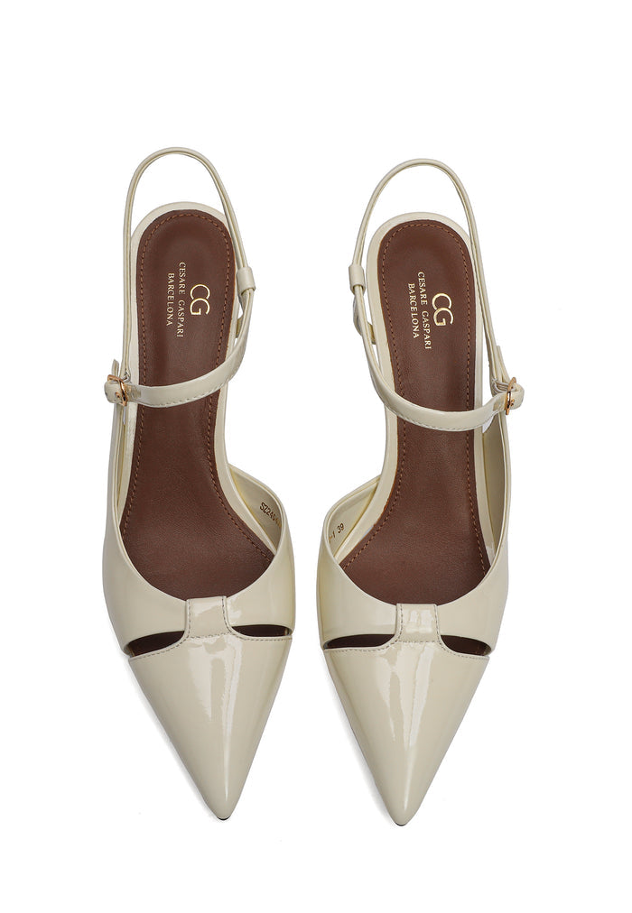Leather Pointed Slingback Heels - Milky