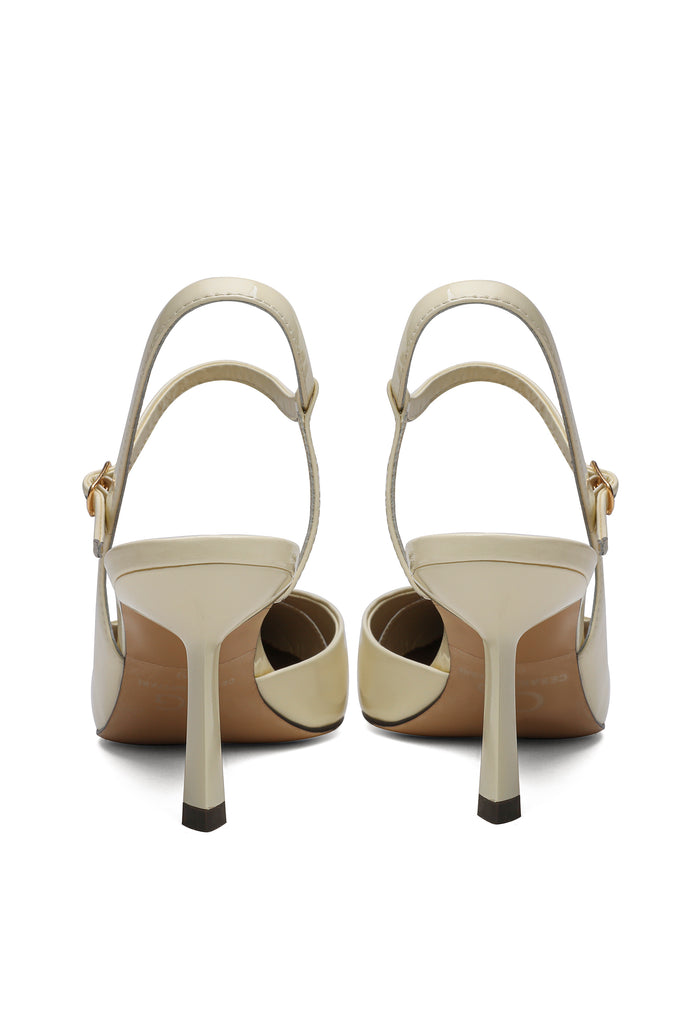 Leather Pointed Slingback Heels - Milky