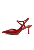 Leather Pointed Slingback Heels - Red