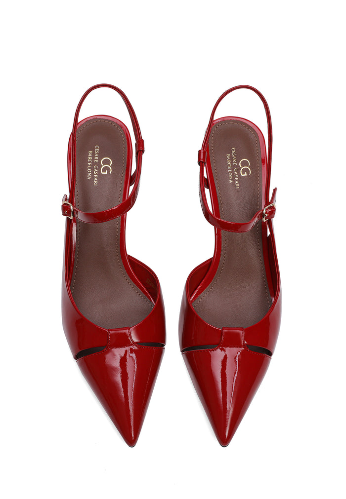 Leather Pointed Slingback Heels - Red