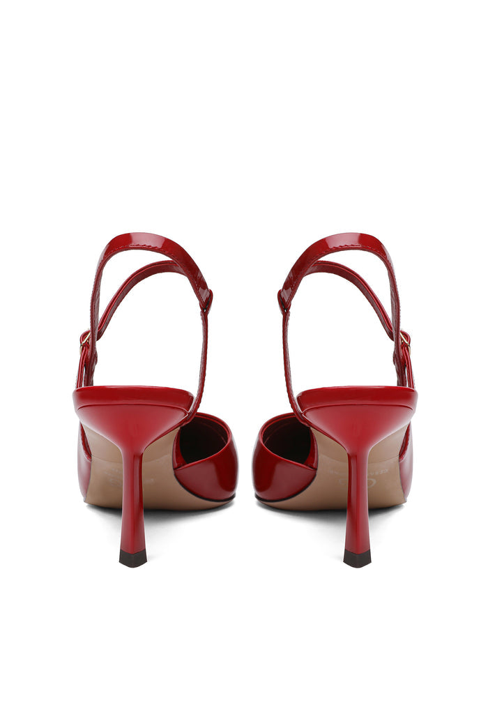 Leather Pointed Slingback Heels - Red