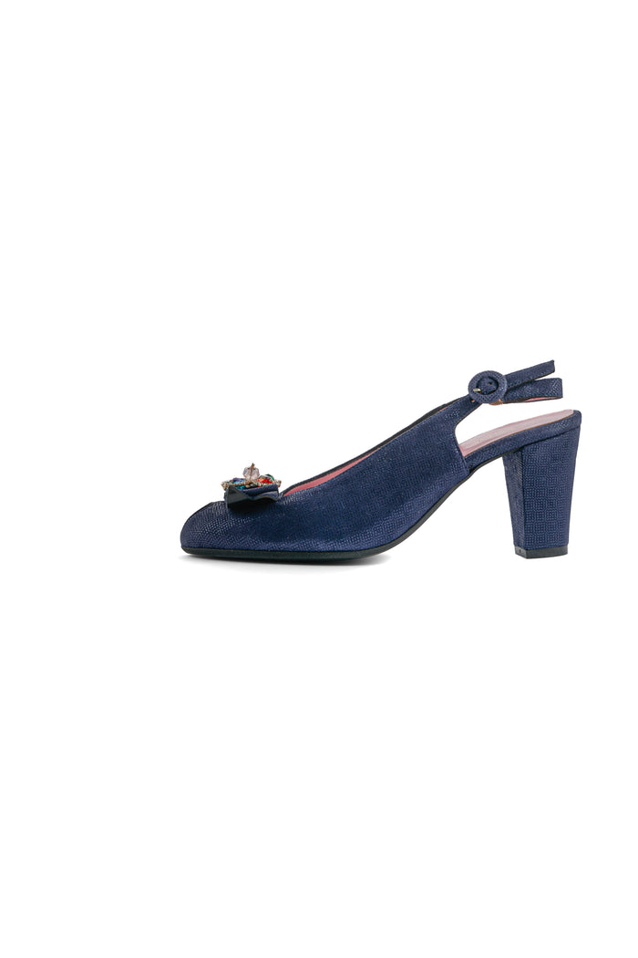 Leather Slingback Heels – Navy
