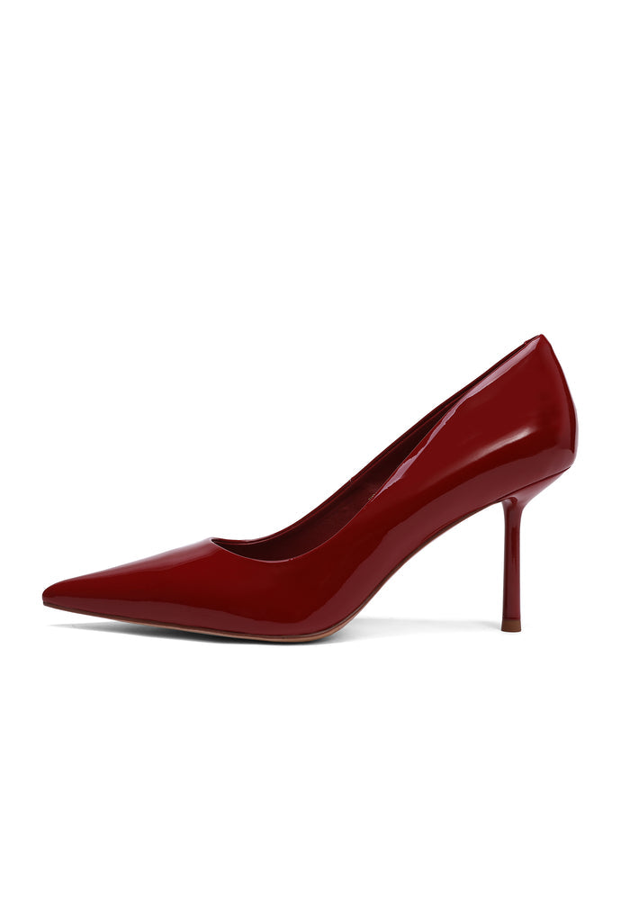 Leather Stiletto Heels - Patent Red