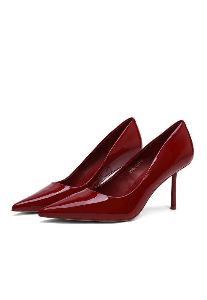 Leather Stiletto Heels - Patent Red