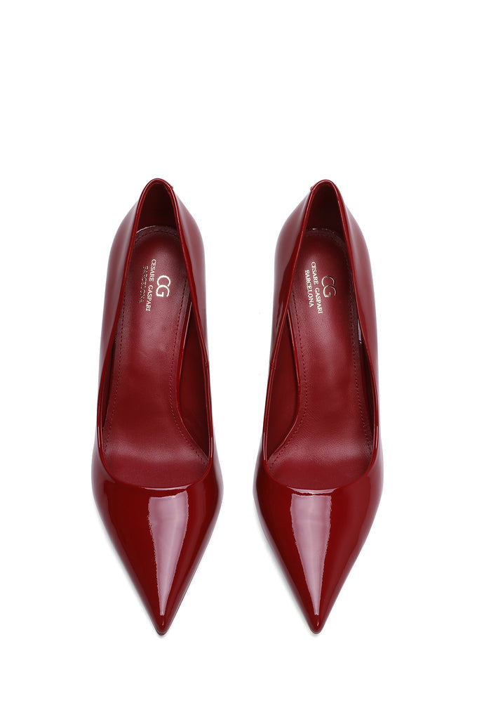 Leather Stiletto Heels - Patent Red