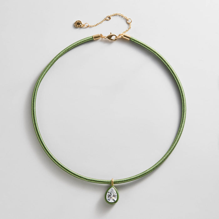 Lindsey Crystal Collar Necklace - Olive Green