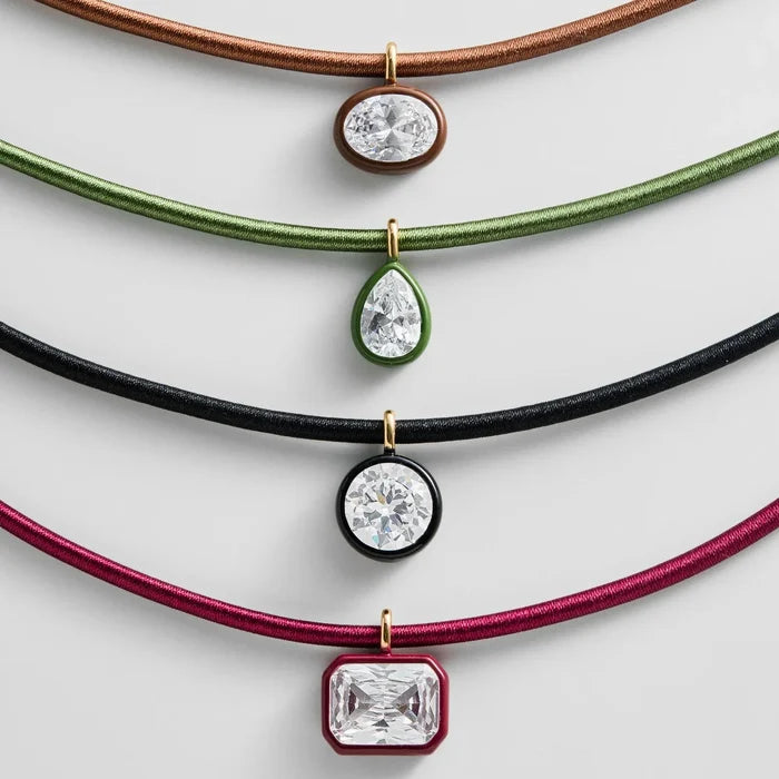 Lindsey Crystal Collar Necklace - Olive Green