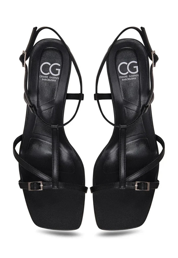 Lustrous Strappy Heels - Black