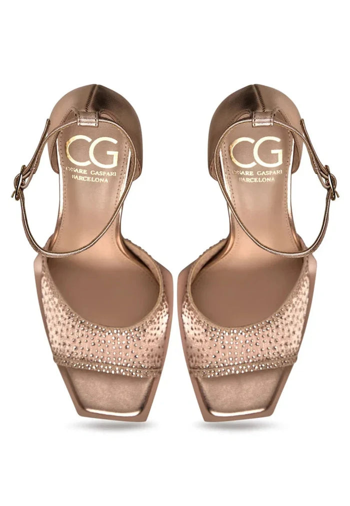 Luxe Crystal Ankle-Strap Heels - Beige