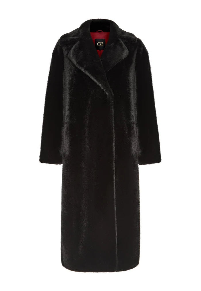 A stylish Freya faux fur coat in black, the epitome of luxurious winter fashion.