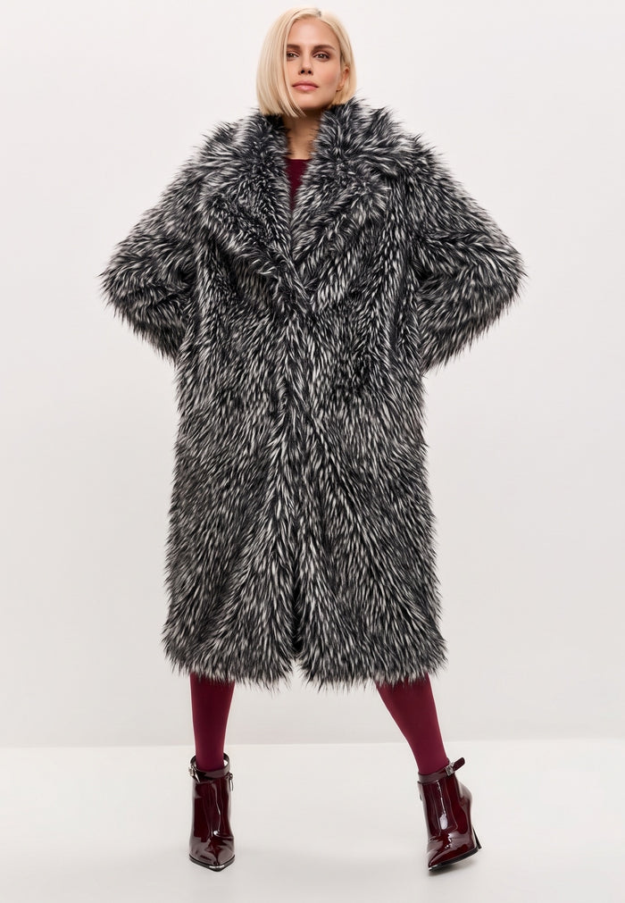 Luxurious Faux Fur Coat Natalie  - Black