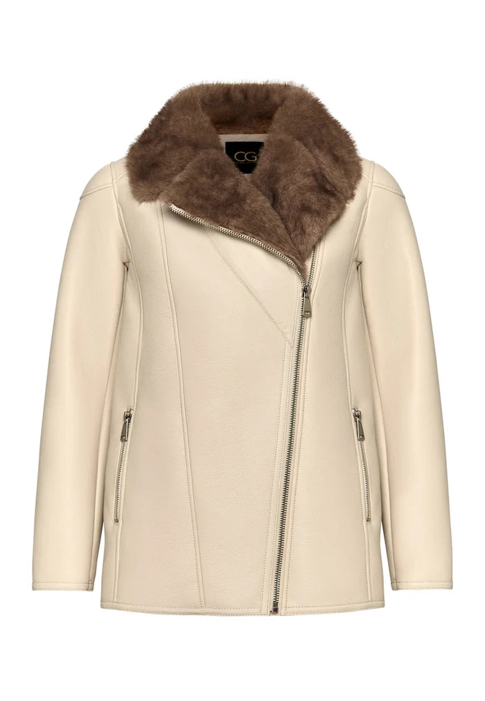 Luxurious Women’s Shearling-Lined Beige Coat with Belt