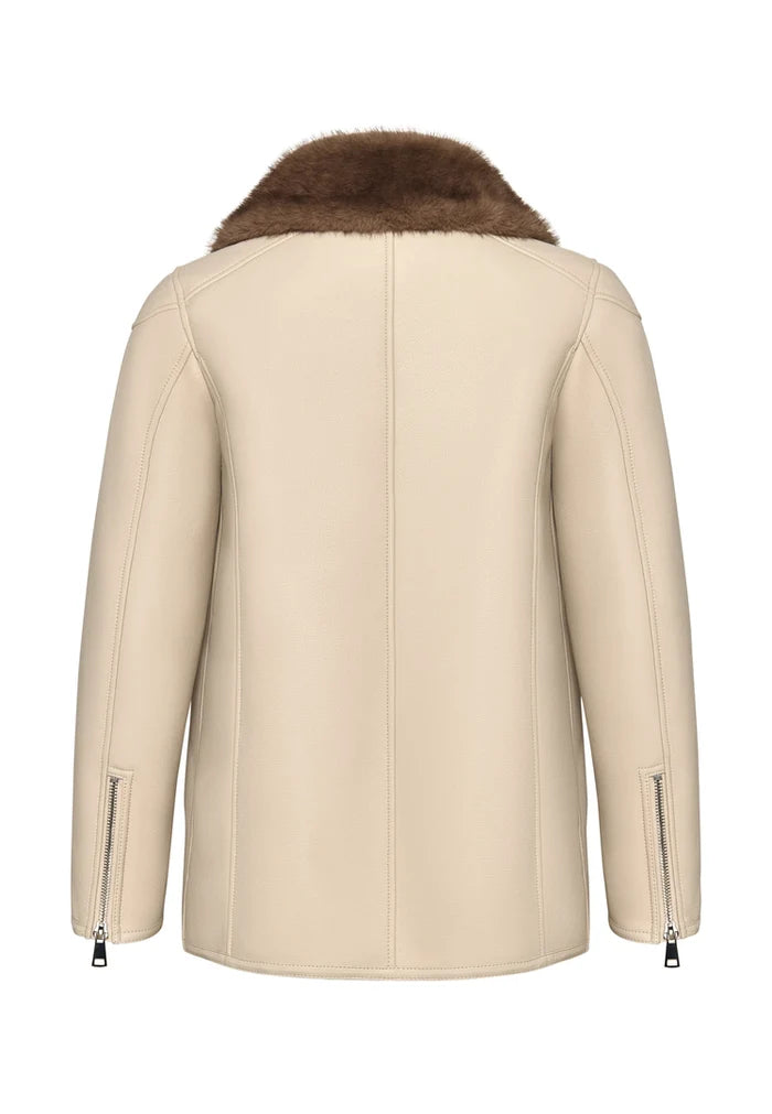 Luxurious Women’s Shearling-Lined Beige Coat with Belt