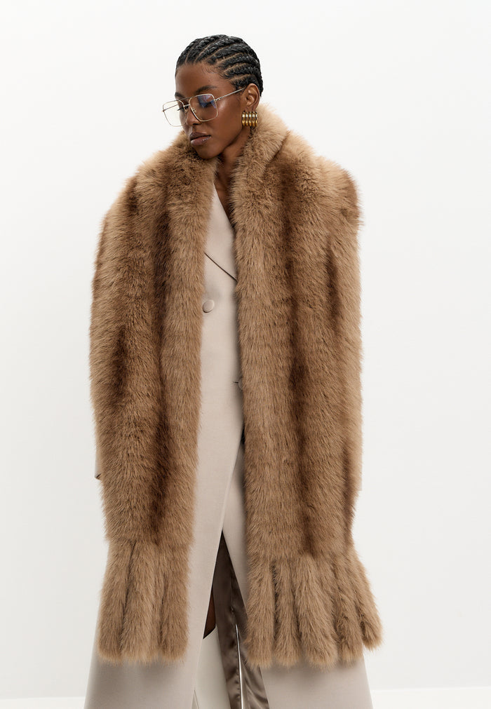 Luxury Faux Fur Trim Scarf - Cappuccino