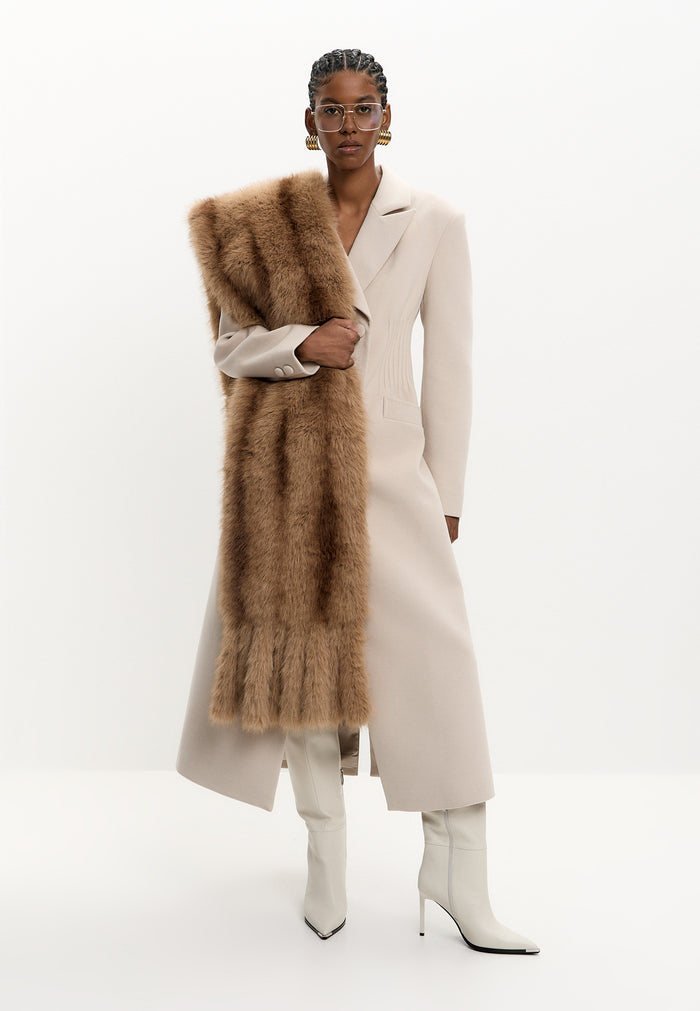 Luxury Faux Fur Trim Scarf - Cappuccino