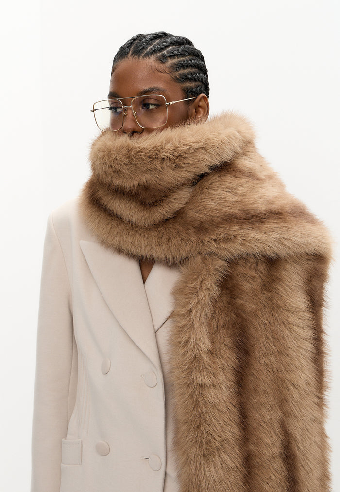 Luxury Faux Fur Trim Scarf - Cappuccino