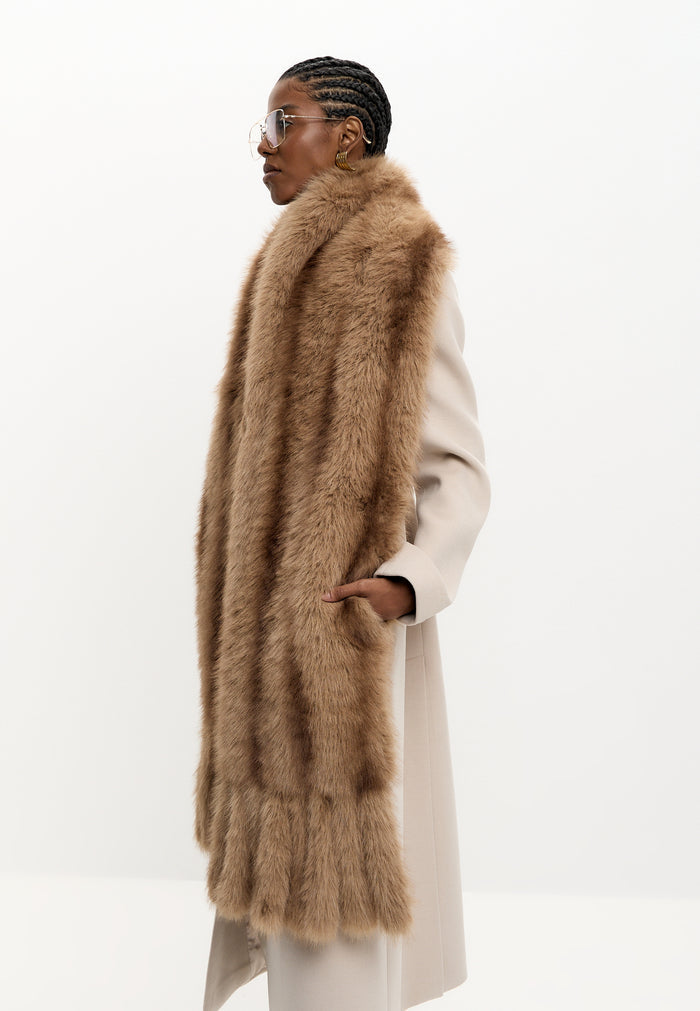 Luxury Faux Fur Trim Scarf - Cappuccino