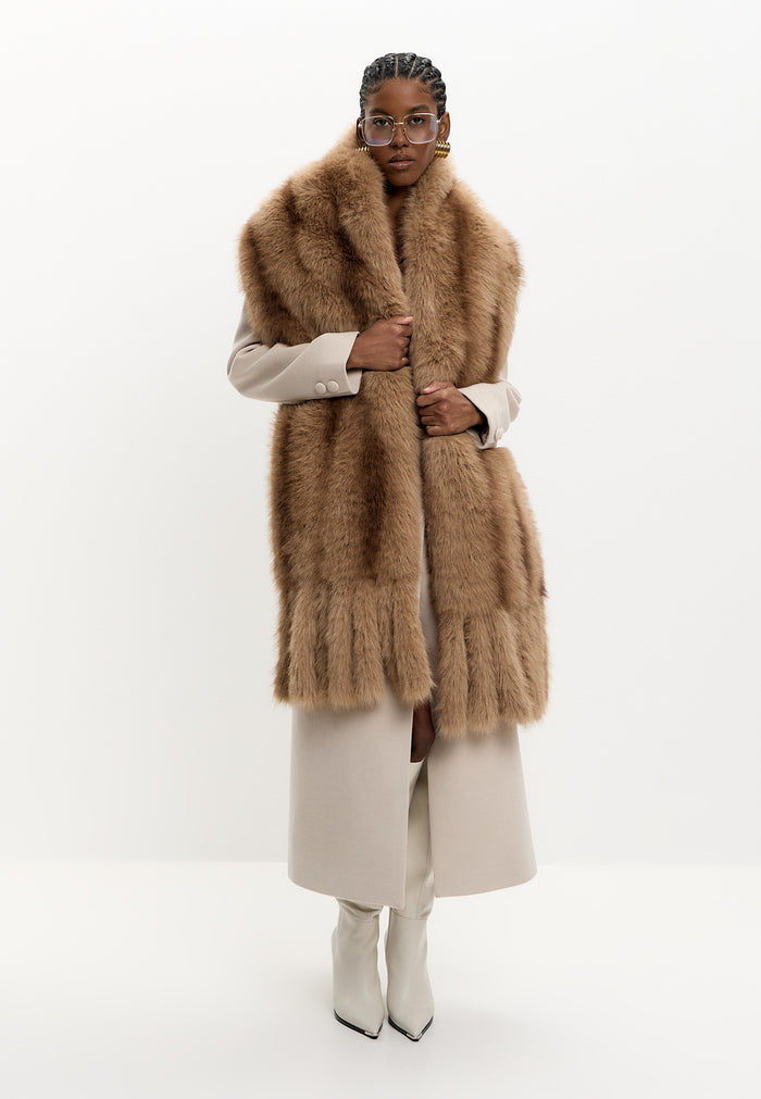 Luxury Faux Fur Trim Scarf - Cappuccino
